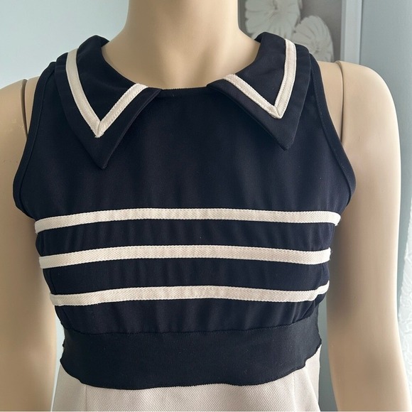 Yumi sleeveless sheath dress Navy/off white stripe mini womens S/4 quirky nerd‎ - Picture 1 of 11